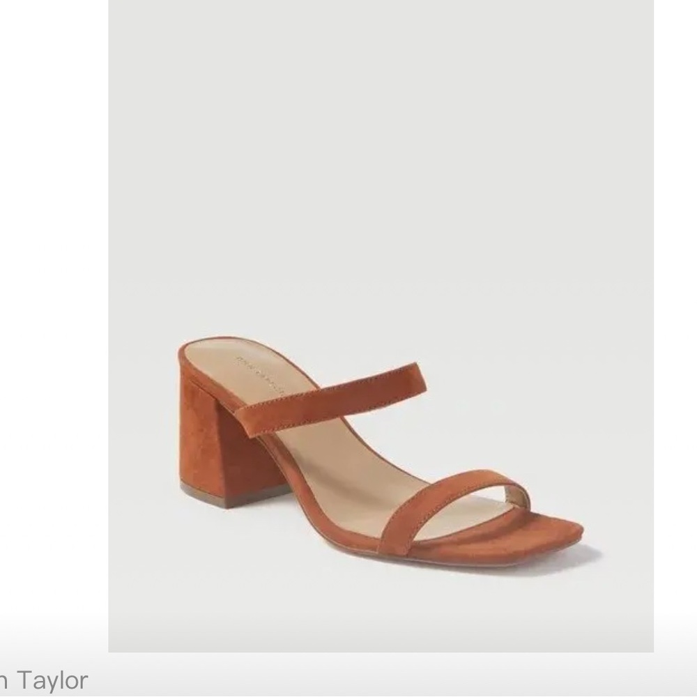 Ann Taylor Fiona Brown Suede Two Strap Block Heel Sandal